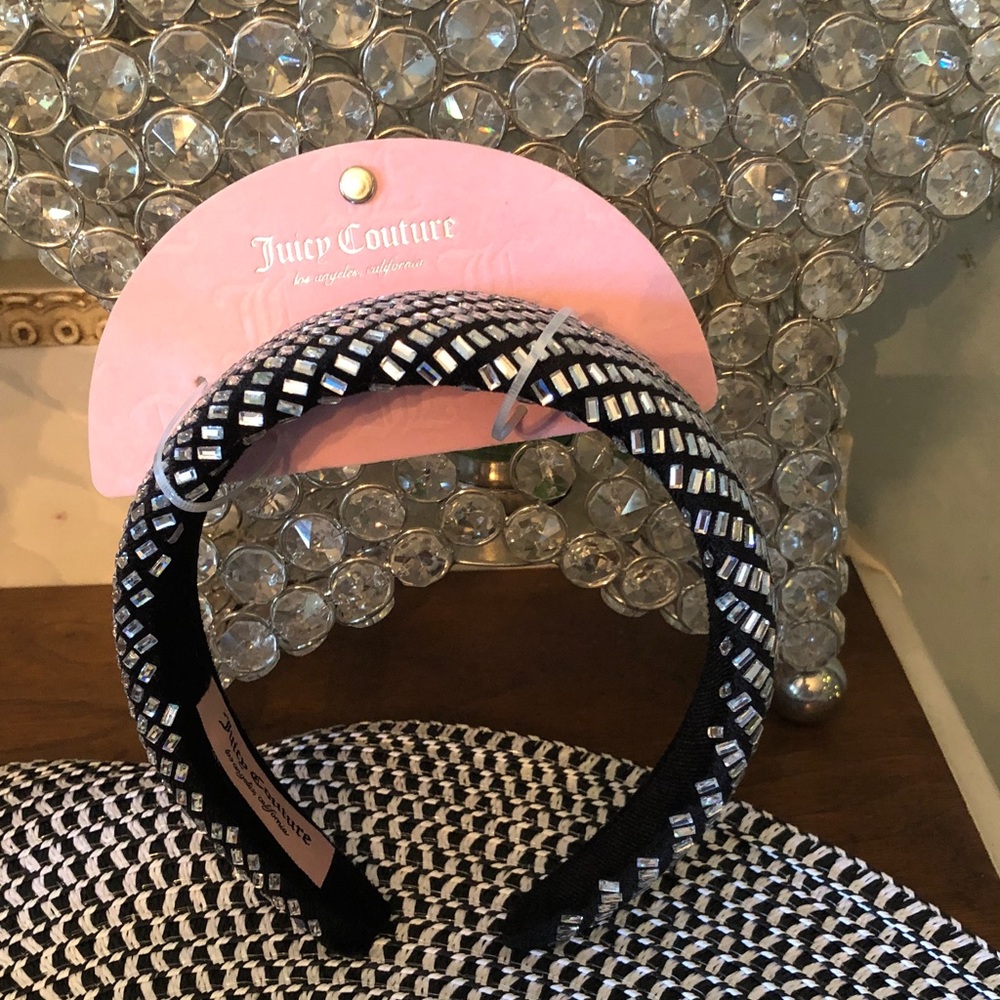 Authentic New with tag Juicy Couture Black and Silver Crystal-Studded Headband